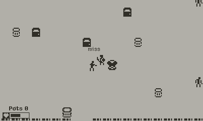 A screnshot of the game showing the player in the center, a dropped chest armor  next to them, and being attacked by an enemy